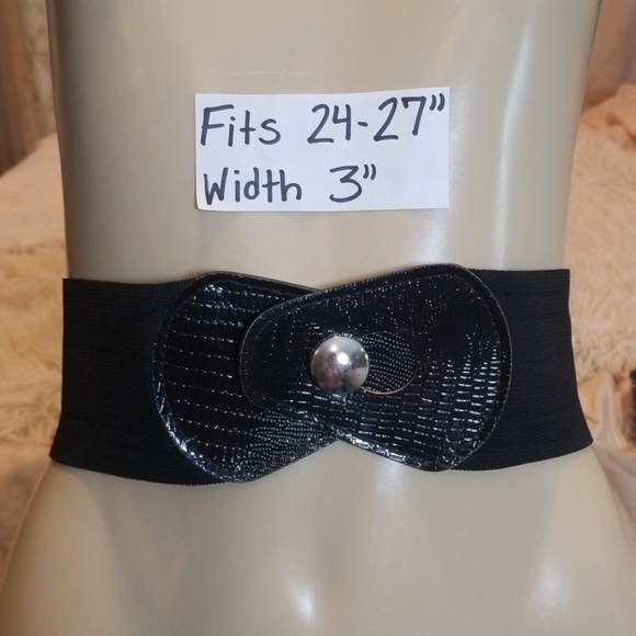 🔆🔅80s 90s Black Leather Retro Punk Goth Grunge Cinch Elastic Belt 24-27"🔆🔅 - Picture 2 of 13